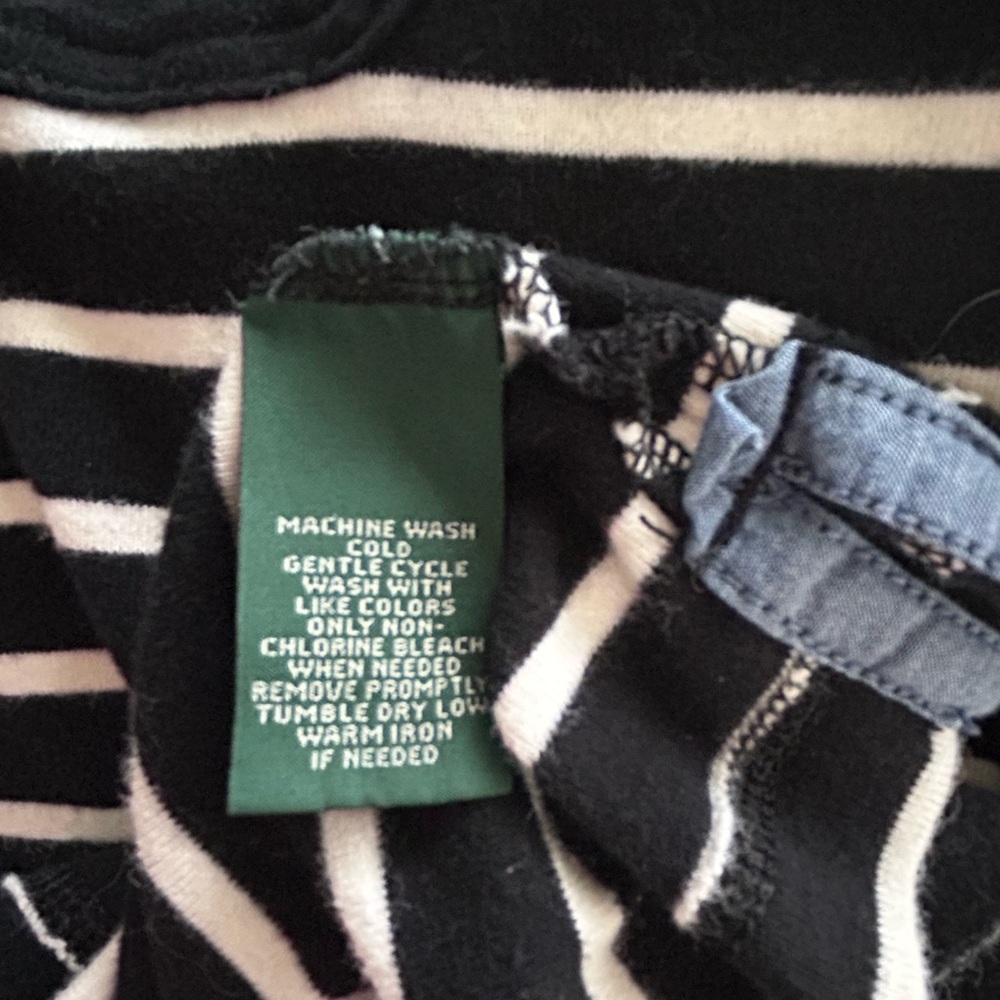 Lauren Ralph Lauren Women’s Black White Striped Pocket Long Sleeve Henley Size L - Picture 8 of 11